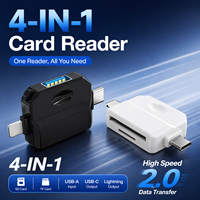 Lector de Tarjetas USB 2.0 3 en 1, Adaptador OTG Multitarjeta USB-C de 8 Pines para Tarjetas TF/SD, Externo para Drones, Laptops y Cámaras