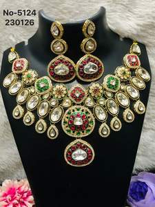 Kundan Gold Plated Alloy Bridal Necklace <b>Set</b> with Earrings and Tikka <b>Indian</b> Jewelry - Product Image 3