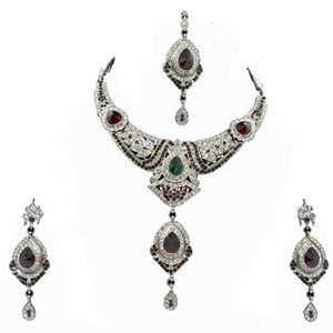 Vintage Style Crystal Rhinestone Imitation Pearl Flower Alloy Blue Women's Wedding Party Jewelry Set Necklace Earrings Headpiece - Product Image 3