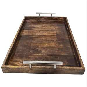 Plateau de service moderne et élégant en bois d'acacia écologique à motif carré pour hôtels de luxe et réceptions, certifié et en stock - Product Image 4