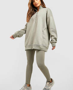 Sweat à capuche oversize pour femme, col rond, cordon, vente en gros, logo personnalisé, broderie, badge sur le devant, côtelé, en velours côtelé, décontracté, tricoté pour l'hiver - Product Image 5