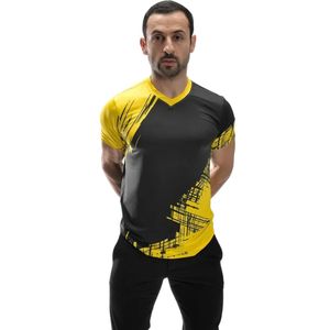 <b>Men</b> <b>Yellow</b> Black Printed V Neck T <b>Shirt</b> Short Sleeve Graphic Sports Casual Slim Fit Lightweight Custom Apparel Manufacturer Co - Product Image 3