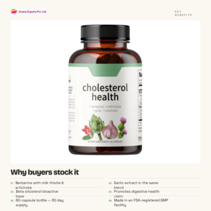 Cápsulas de Apoyo a la Salud del Colesterol, Suministro Directo de Fábrica, Fórmula Herbal con Berberina, Cardo Mariano, Ajo y Alcachofa - Product Image 3