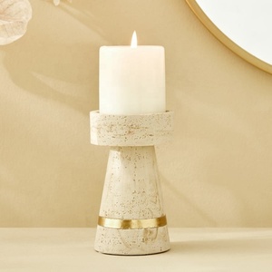 Porte-bougie en travertin luxueux avec accent doré, design moderne et stable, rehausse l'ambiance de la maison avec une beauté naturelle et intemporelle - Product Image 1