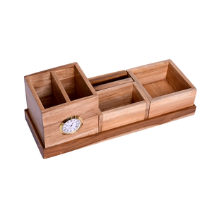 Natural Wood Pen Stand With <b>Clock</b> Multifunctional Wooden Desk Organizer with <b>Clock</b> Pencil <b>Digital</b> Pen Holder - Product Image 5