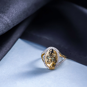Premium Yellow Gold <b>Tiger</b> Face <b>Ring</b> with Diamond Halo Luxury Animal Inspired Statement <b>Ring</b> for Women Fine Jewelry - Product Image 1