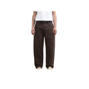 Pantalon de travail en toile de coton marron foncé pour homme, coupe droite, poches latérales, taille mi-haute, fermeture boutonnée, style automne - Product Image 4