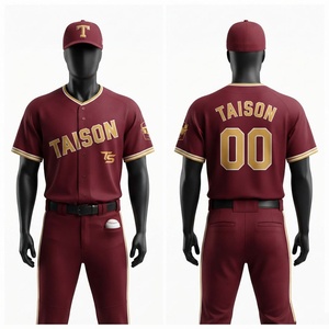 Mens Baseball Uniform Premium 180 GSM Breathable Polyester Jersey <b>Maroon</b> Gold Custom Logo Tackle Twill Teamwear Full Set - Product Image 1