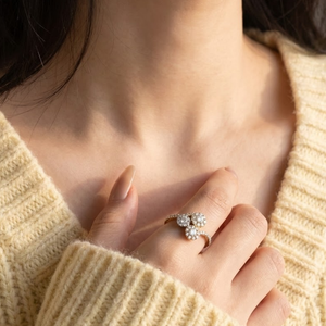 Fine Jewelry Direct Manufacturer Popular Design 18 Karat Yellow Rose White Real Diamond 3 Clusters Ring for Female Gift - Product Image 3