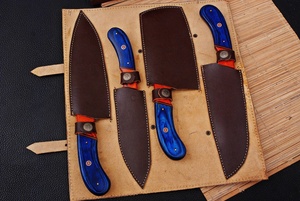 Juego de cuchillos de cocina de Damasco de 5 piezas hechos a mano con mango de madera y funda de cuero, cuchillo de chef, cuchillo de pan, cuchillo utilitario, cuchillo de supervivencia, venta al por mayor - Product Image 4