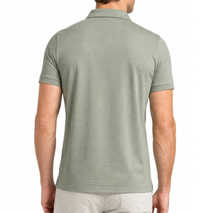 เสื้อโปโลผู้ชายสีเขียวเซจและสีงาช้างแบบคัลเลอร์บล็อก แขนสั้น คอซิป ขายดีอันดับต้นๆ - Product Image 4