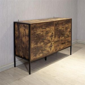 Industrial Style Rustic Brown Wood Storage Dresser 6 Drawer Double Clothes Organizer with Sturdy Steel Frame Chest - Product Image 3