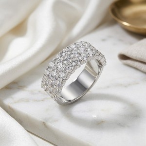 2.30CTW Luxury Round Cut Diamond Pavé Triple Row Wide Band <b>Statement</b> <b>Ring</b> for Women - Product Image 3