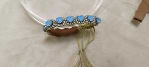Handcrafted Beaded Embroidered <b>Headband</b> with Emerald Green Rhinestones <b>Gold</b> Beadwork Elegant Fashion Hair Accessory - Product Image 4
