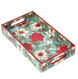 Luxury Hand Painted Floral Meena Serving <b>Tray</b> <b>Decorative</b> Wooden Tea Coffee Serving <b>Tray</b> with Handles - Product Image 1