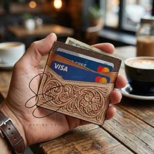 Western Hand Carved Genuine Leather <b>Card</b> <b>Holder</b> <b>Wallet</b> Unisex Real Tooled Leather Slim <b>Card</b> Case Minimalist Front Pocket <b>Wallet</b> - Product Image 2