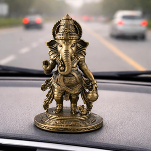 Statue en métal de Lord Ganesha finition laiton antique, statue religieuse hindoue en laiton de Ganesha, décoration pour temple domestique - Product Image 4