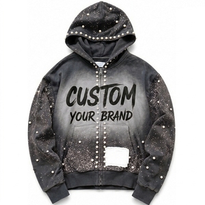 Sweat à capuche zippé en molleton 100 % coton épais, coupe classique, avec logo personnalisé, délavage acide, style streetwear, hiver, écoresponsable - Product Image 1