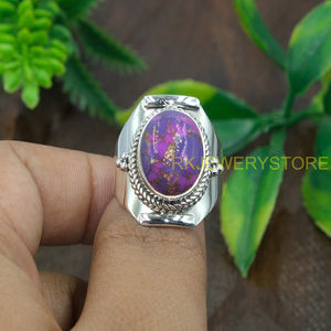 แหวนเงินแท้ 925 ประดับพลอยสีม่วงทองแดง แหวนดีไซน์แฮนด์เมด แหวนโบโฮ ของขวัญเครื่องประดับ - Product Image 2