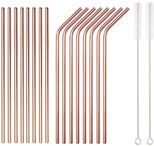 Pailles à boire réutilisables en acier inoxydable de qualité supérieure avec design de pailles métalliques droites et courbées - Product Image 1
