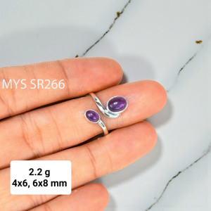 แหวนเงินแท้ 925 ประดับพลอยอะเมทิสต์สองเม็ดทรงรี คุณภาพสูง ตัวเรือนแบบฝังขอบ งานแฮนด์เมด ราคาขายส่ง - Product Image 2