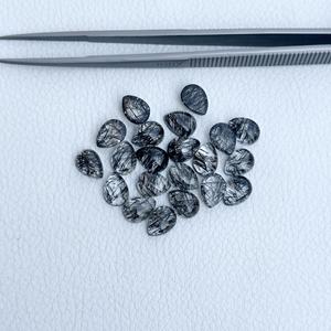 Piedras preciosas sueltas con forma de pera de Cuarzo rutilado negro Natural de 5mm x 7mm de grado AAA certificado, cabujones a granel pulidos para joyería - Product Image 1