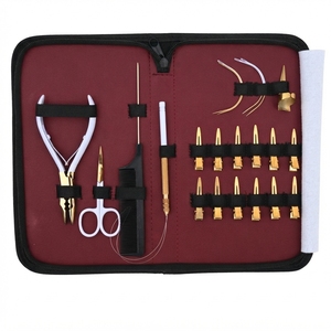 Complete <b>Hair</b> Extension Application Set Micro Ring Bead Crimping Plier Bond Cutter Loop Hook Thread Scissors Sectioning <b>Clips</b> - Product Image 6