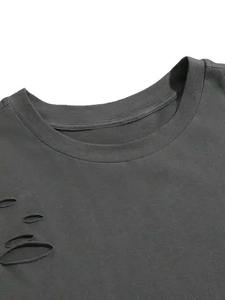 เสื้อยืดผ้าแคนวาสทรงหลวม คอโอ แขนสั้น ลายขาดรุ่ย สไตล์สตรีทแวร์ เป็นมิตรต่อสิ่งแวดล้อม แห้งเร็ว ใส่สบาย - Product Image 3