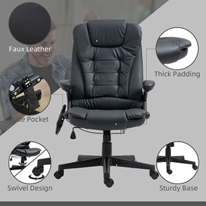 Chaise de bureau exécutive à dossier haut en cuir PU chauffante avec fonction pivotante - Product Image 4