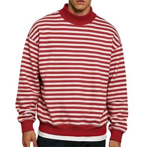 Sweat-shirt à col montant rayé rouge et blanc pour homme, manches longues, décontracté, tricoté, coupe ample, automne - Product Image 3