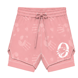 Short de bain athlétique rose corail et blanc, léger, séchage rapide, respirant, avec cordon de serrage à la taille, pour l'entraînement et la performance sportive - Product Image 1
