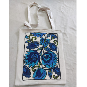 Sac fourre-tout de luxe en coton avec broderie Aari du Cachemire, fermeture éclair, écologique, portable, réutilisable, durable, sac de marché, sac à main pour femme, bureau - Product Image 1