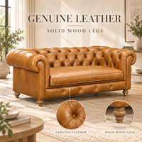 Canapé Chesterfield en cuir véritable, dossier capitonné, accoudoirs roulés, canapé trois places en cuir, 84 pouces, pour la maison ou le bureau.