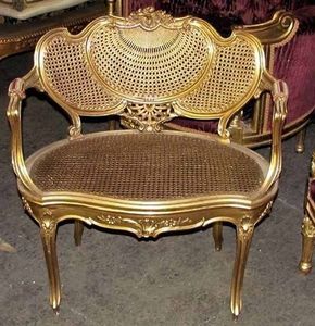 Sillón de Ratán Curvo Vintage con Diseño de Mimbre en Tono Dorado, Forro de Algodón, Respaldo Acolchado con Espuma, Patas de Madera, Estilo Queen Anne, para Sala de Estar - Product Image 5