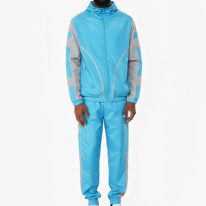Ensemble de survêtement gris pour homme, à blocs de couleur, avec capuche, manches longues, fermeture éclair, sportif, léger, respirant, deux pièces, pour le printemps - Product Image 5