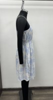 Robe midi plissée bleue à fleurs pour femme, 100 % coton respirant, décontractée, printemps-été, taille naturelle, coupe trapèze, avec poches