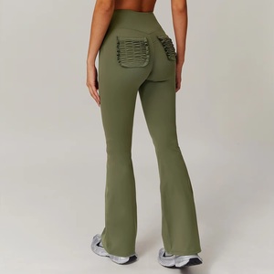 Pantalones Acampanados Relajados para Mujer con Cintura Cruzada, Paneles en las Rodillas de Spandex/Nylon, Transpirables, con Bolsillos, Ropa Deportiva - Product Image 4