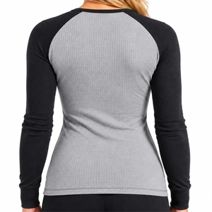 <b>Women</b> <b>Thermal</b> Shirt Long Sleeve Two Tone Slim Fit Top Raglan Sleeve Athletic Fit Lightweight <b>Thermal</b> fabric Wholesale Supply - Product Image 3