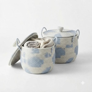 Cesta de almacenamiento ecológica de hierba marina natural, cesta de mimbre tejida a mano, solución de almacenamiento para la organización del hogar. - Product Image 1