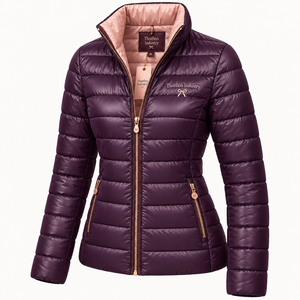 Chaqueta Acolchada para Mujer, Cuello Alto, Manga Larga, Abrigo Ligero Brillante Morado para Invierno, Precio al por Mayor, OEM Personalizado - Product Image 3