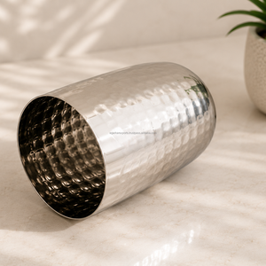 Elegant Hammered Stainless Steel 350ml Mirror Rim Drinking Glass Tumbler Premium <b>Reusable</b> <b>Cup</b> Hotels Restaurants Household - Product Image 4