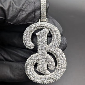 จี้เพชรโมอิสซาไนต์รูปตัวอักษร B แบบเขียนลายมือ ประดับเพชรเต็มตัว สำหรับงานปาร์ตี้ฮิปฮอป  ทำจากเงินแท้ 925  จี้และเครื่องประดับคุณภาพสูง - Product Image 1