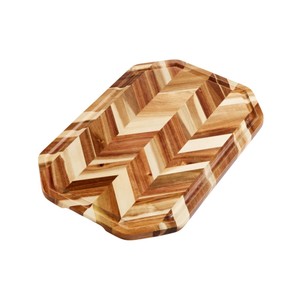 Planche à découper et à servir en acacia de qualité supérieure, motif chevrons, idéale pour couper les fruits et légumes - Product Image 1