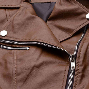 REBA SPORTS IMPEX Brown Genuine Leather Breathable Stand Collar Bomber Jacket Women Zip Pocket Cuffs Ribbed Hem Custom Logo - Product Image 6