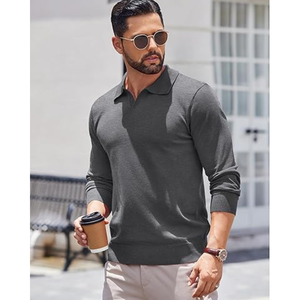 เสื้อโปโลถักแขนยาวสำหรับผู้ชาย – เสื้อโปโลแบบสวมที่มีเนื้อผ้าริบบางเบา เหมาะสำหรับใส่ลำลองและใส่ทำงาน - Product Image 2