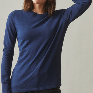 เสื้อยืดลำลองคอกลมแขนยาวทรงเข้ารูปสำหรับผู้หญิง ผ้าฝ้าย 100% ประดับกระดุม - Product Image 3