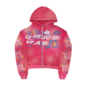 Sweat-shirt à capuche rose pour homme de Brand Studios, imprimé par sublimation, avec bordure en strass, streetwear d'hiver - Product Image 1