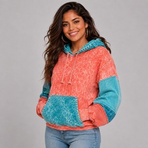 Hoodie d'hiver confortable pour femme, délavé à l'acide, design moderne et oversize, 100% coton molletonné, écologique, séchage rapide, tenue décontractée, devant - Product Image 4