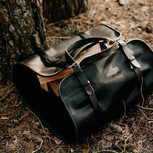 Porta leña de cuero, bolsas de lona encerada para almacenamiento de leña, soporte de cuero para leña - Product Image 2