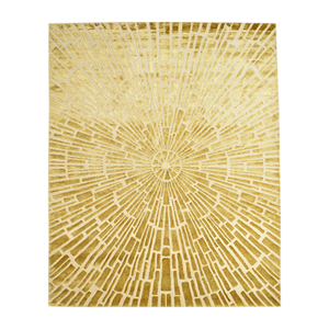 Tapis moderne tufté à la main motif soleil, mosaïque or ochre et blanc, lignes radiales, mélange soie et laine, à poils ras, pour décoration de salon de luxe - Product Image 4